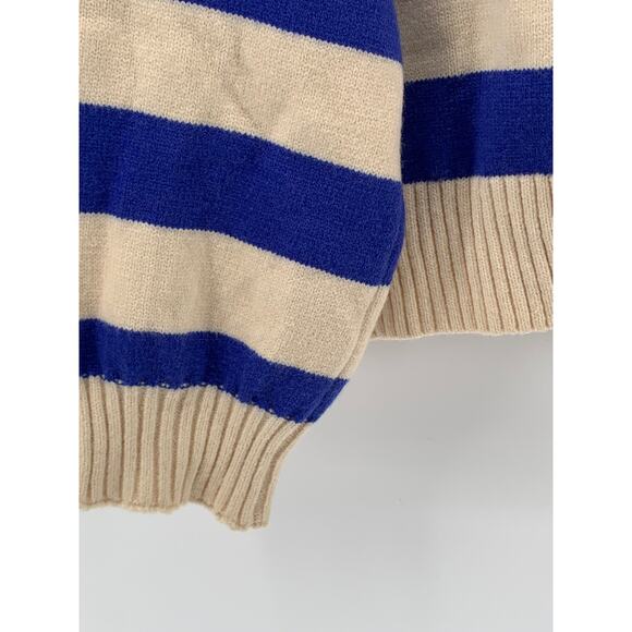 HYFVE Women's Blue-Beige Knit One-Button Lorraine Cobalt Stripe Polo Sweater SZS - Picture 8 of 10